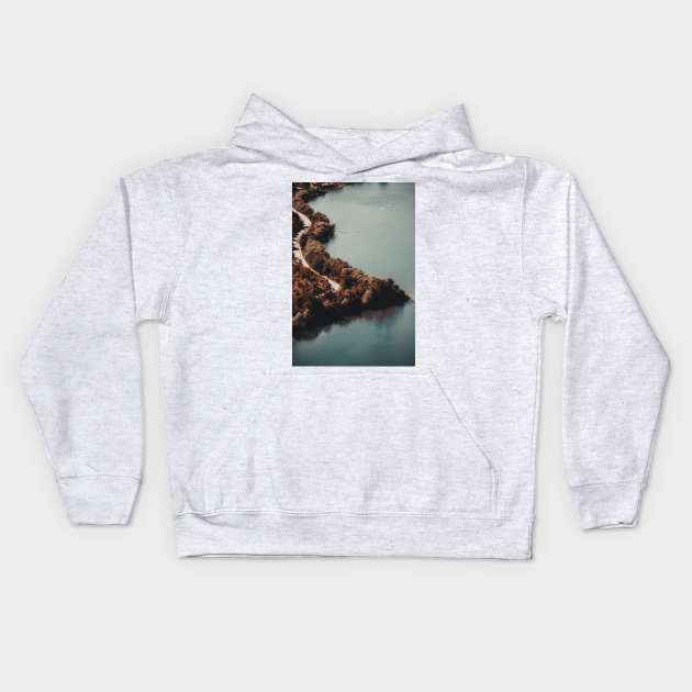 Blurry Sunset Road Lake Kids Hoodie by Luigi Veggetti